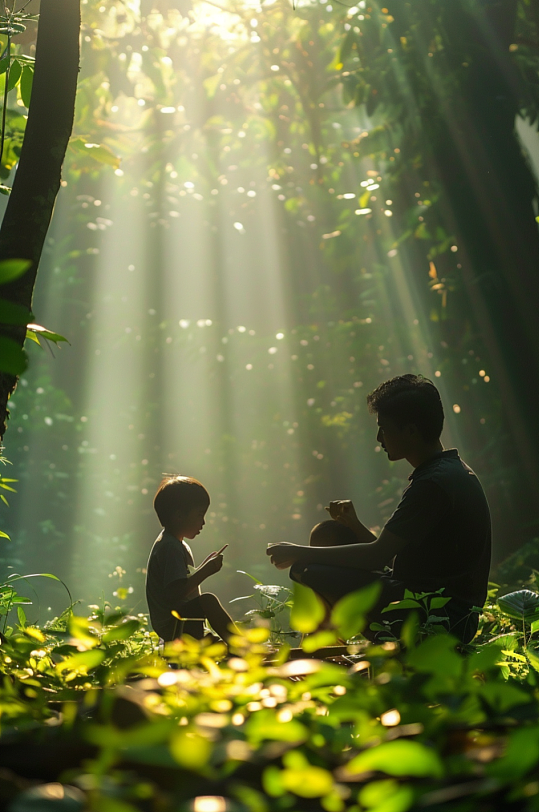 AI数字艺术父亲节牵手父子父女人物肖像摄影图-众图网