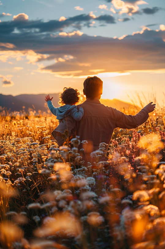 AI数字艺术父亲节父子父女人物肖像摄影图-众图网