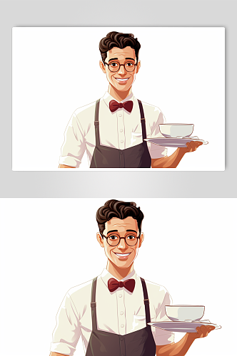 AI数字艺术服务员卡通人物插图