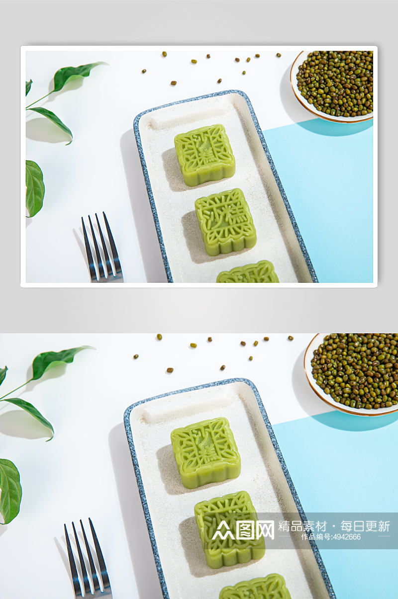清凉绿豆沙糕糕点甜品食物摄影图片素材