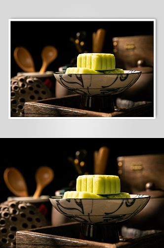 清凉绿豆沙糕糕点甜品食物摄影图片