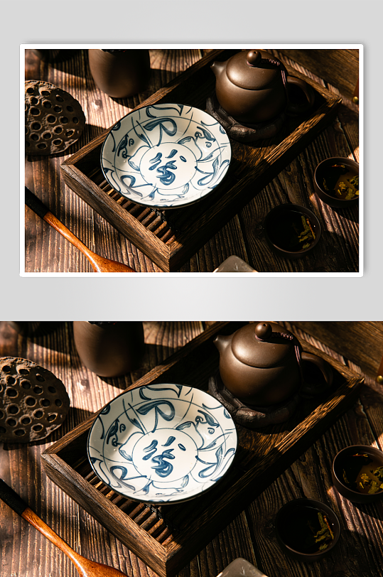 中式糕点摆放布景物品摄影图片