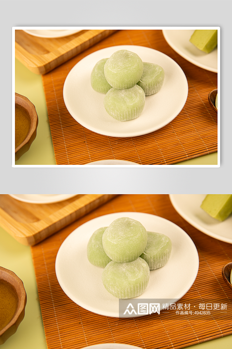 抹茶流心麻糬糕点甜品食物摄影图片素材