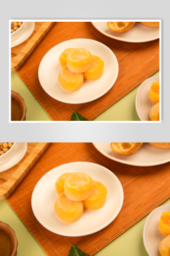 芒果流心麻糬糕点甜品食物摄影图片
