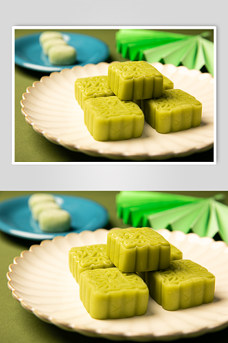 清凉绿豆沙糕糕点甜品食物摄影图片