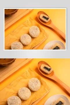 黑芝麻流心麻糬糕点甜品食物摄影图片