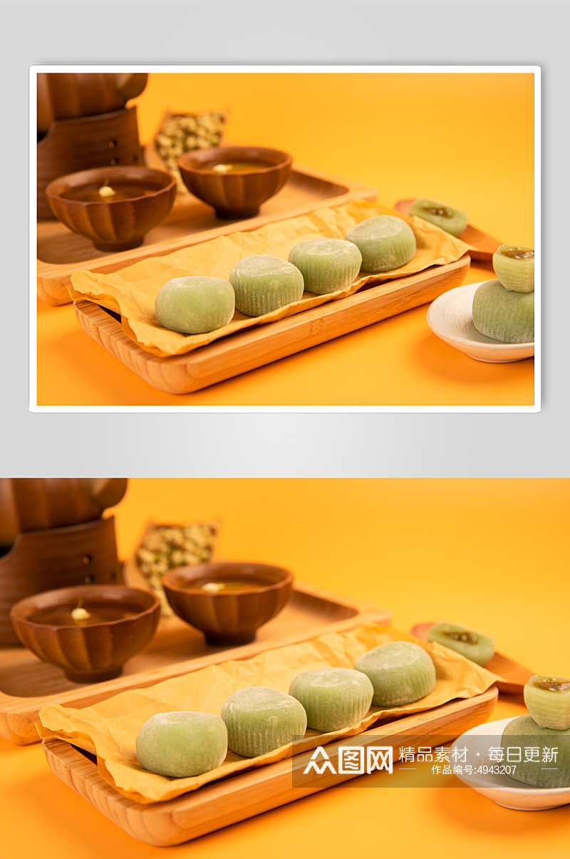 抹茶流心麻糬糕点甜品食物摄影图片素材
