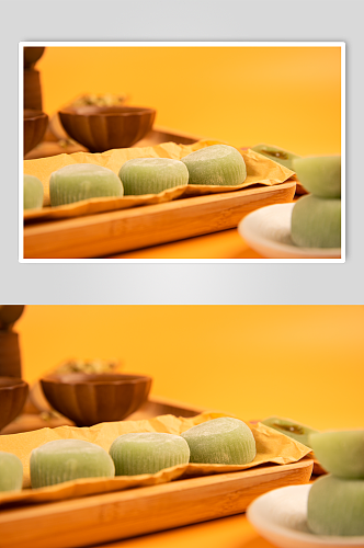 抹茶流心麻糬糕点甜品食物摄影图片