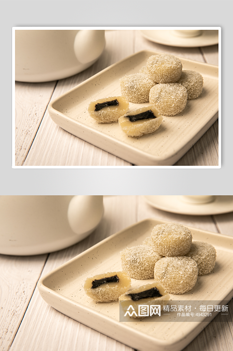 黑芝麻流心麻糬糕点甜品食物摄影图片素材