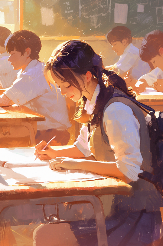 AI数字艺术高考中考学生人物插画-众图网