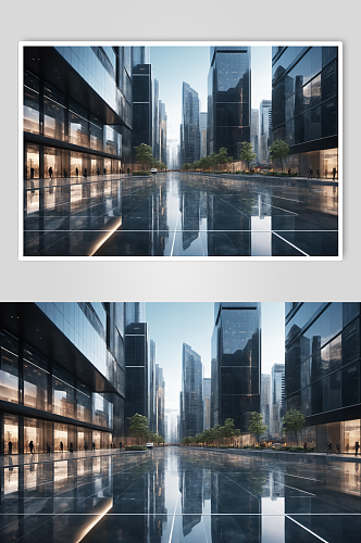 AI数字艺术现代城市建筑高楼大厦摄影图