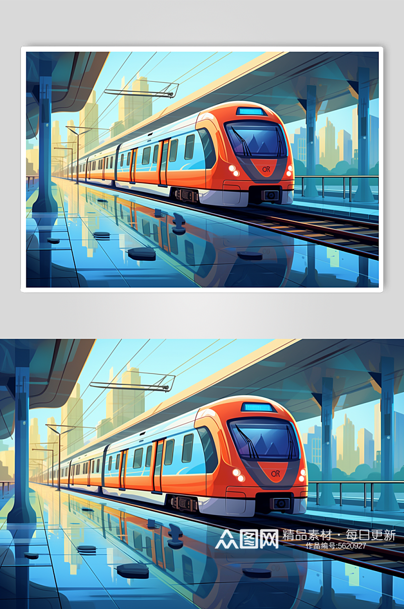 AI数字艺术春运旅客出行高铁站台插画素材