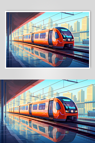 AI数字艺术春运旅客出行高铁站台插画