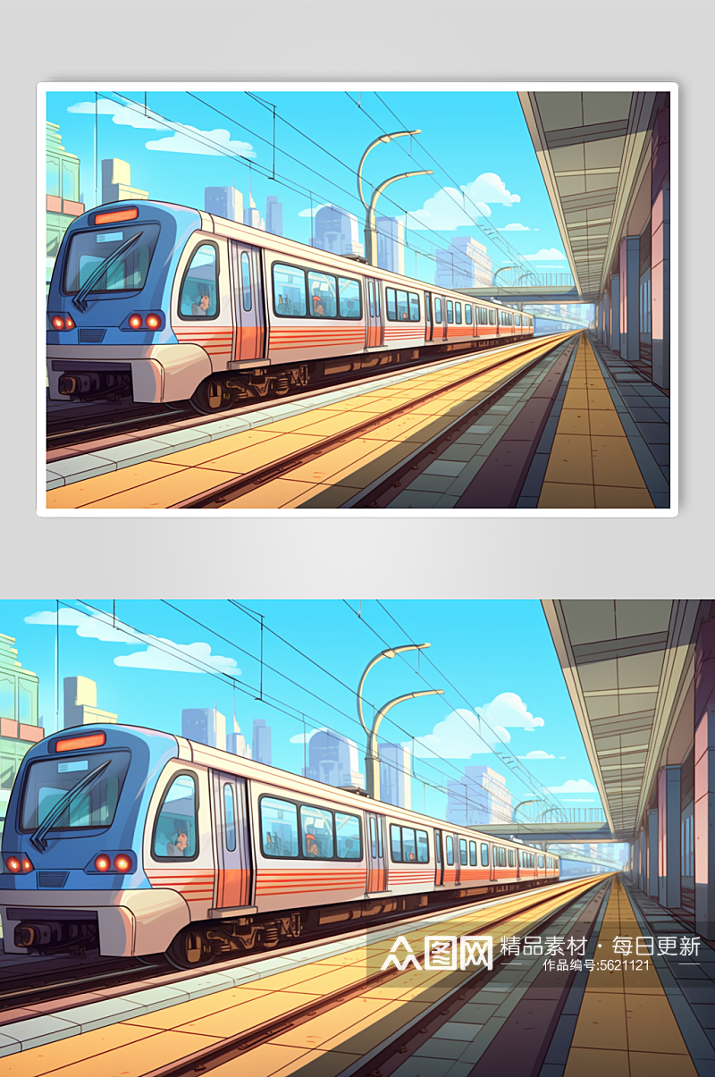 AI数字艺术春运旅客出行高铁站台插画素材