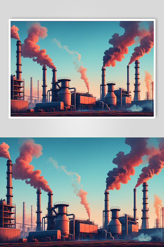 AI数字艺术工厂工作冒烟大气污染插画