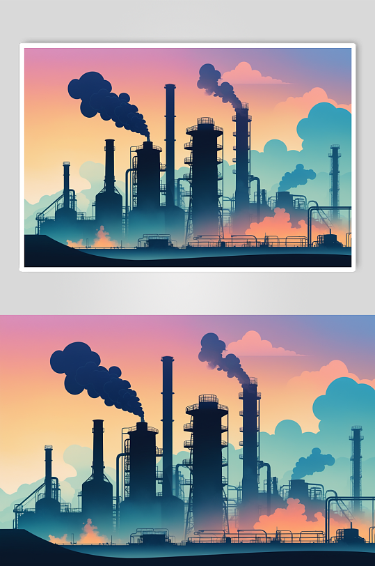 AI数字艺术工厂工作冒烟大气污染插画