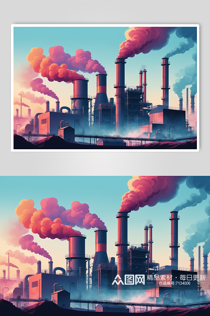 AI数字艺术工厂工作冒烟大气污染插画素材