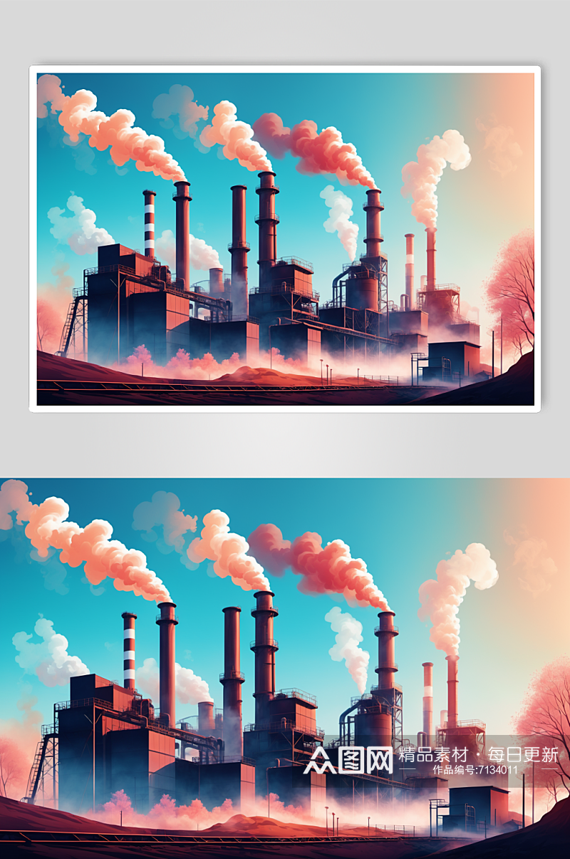 AI数字艺术工厂工作冒烟大气污染插画素材
