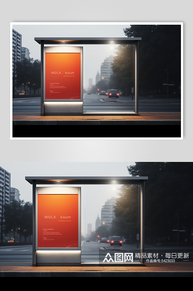 AI数字艺术地铁公交站广告牌展板样机模型素材