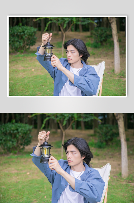 蓝色衬衫夏季徒步旅行男生人物摄影图片-众图网