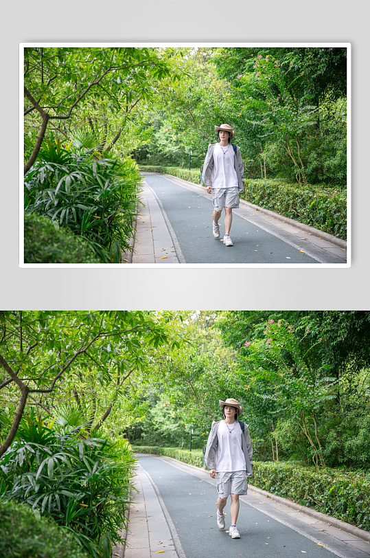 灰色防晒衣夏季徒步旅行男生人物摄影图片