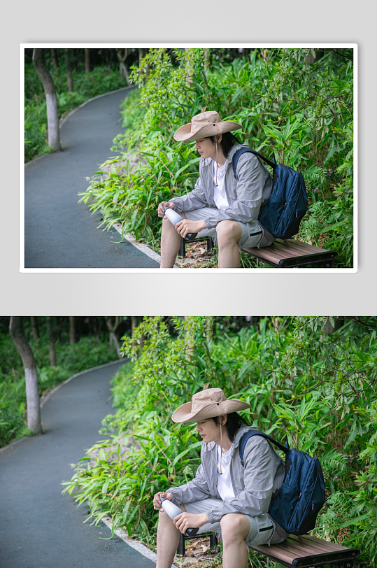 灰色防晒衣夏季徒步旅行男生人物摄影图片-众图网