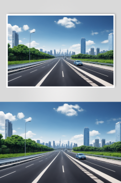 AI数字艺术晴朗天空公路摄影图