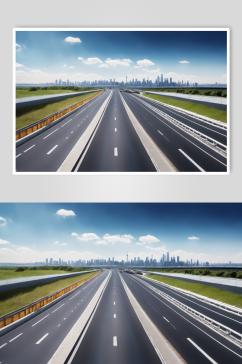 AI数字艺术晴朗天空公路全景摄影图