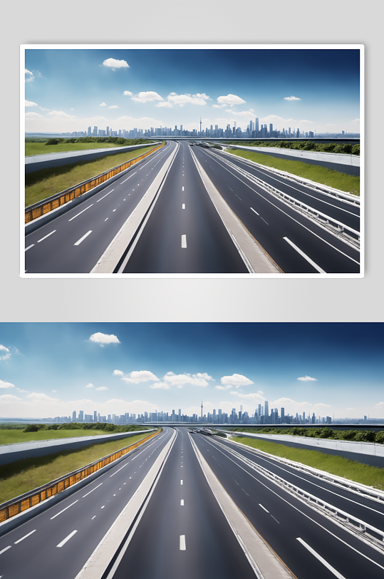 AI数字艺术晴朗天空公路全景摄影图
