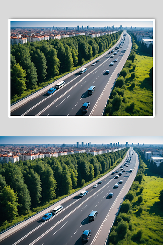 AI数字艺术悠闲自驾公路摄影图
