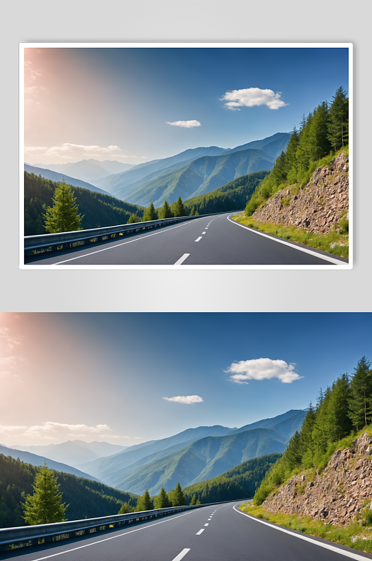 AI数字艺术晴朗天空美丽公路摄影图