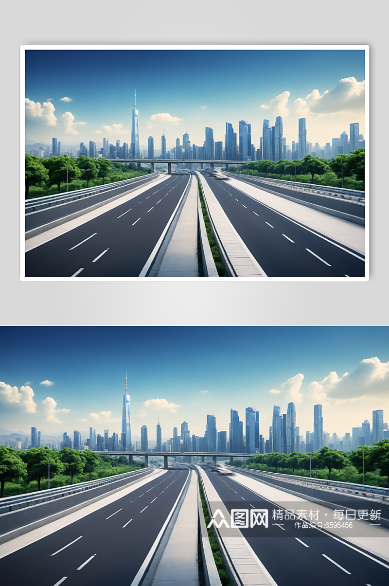 AI数字艺术天气晴朗公路摄影图素材