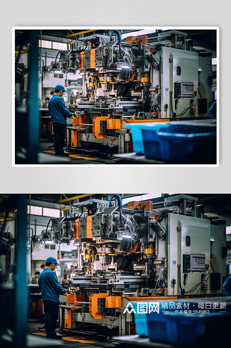 AI数字艺术工人车间机械工作场景摄影图素材