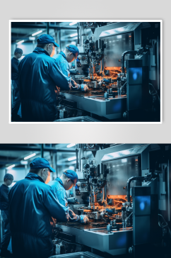 AI数字艺术工人车间机械工作场景摄影图