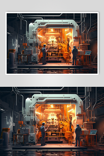AI数字艺术工人车间机械工作场景摄影图