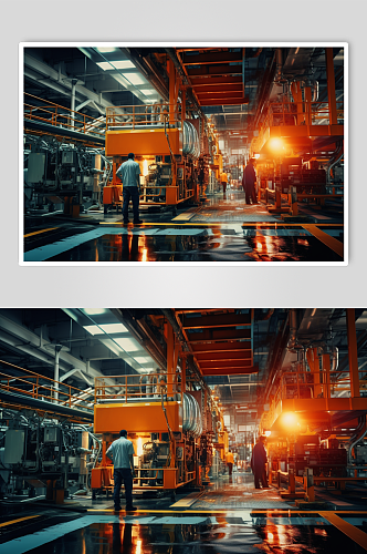 AI数字艺术工人车间机械工作场景摄影图