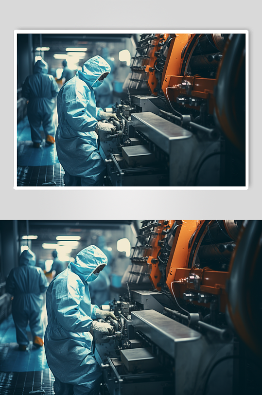 AI数字艺术工人车间机械工作场景摄影图