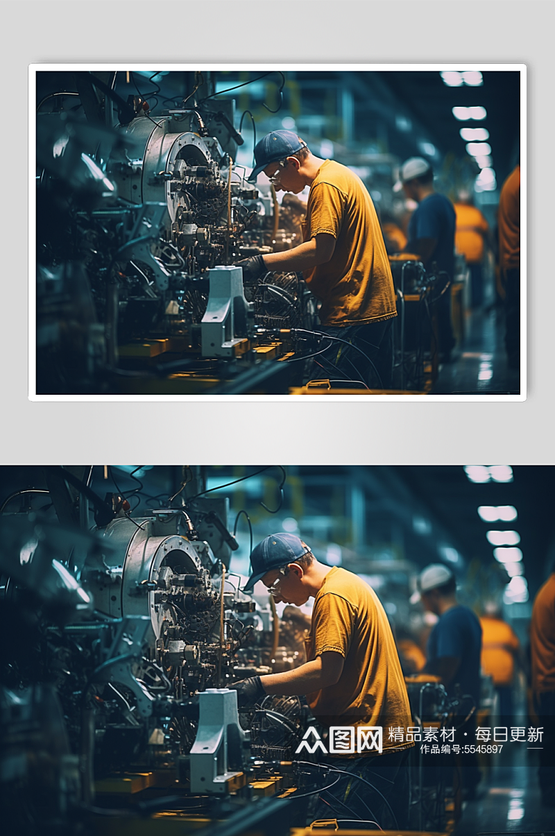 AI数字艺术工人车间机械工作场景摄影图素材