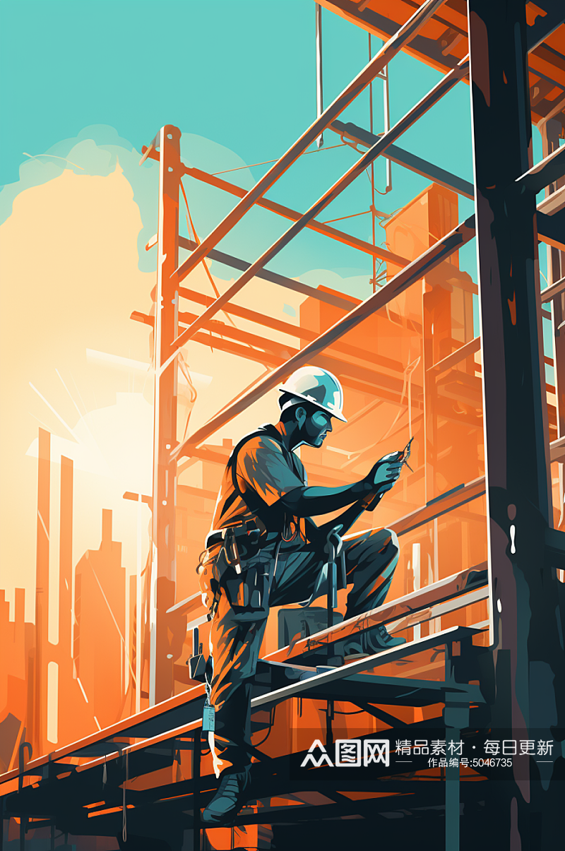 AI数字艺术劳动工人工厂生产安全插画素材
