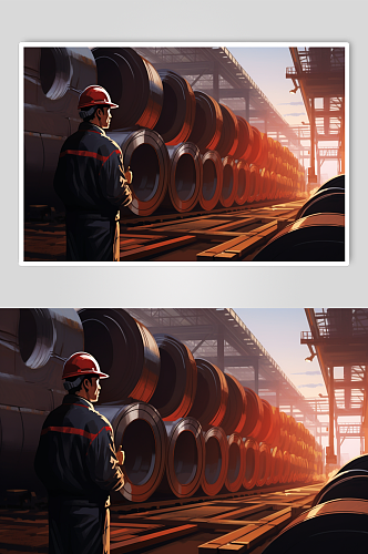 AI数字艺术劳动工人工厂生产安全插画