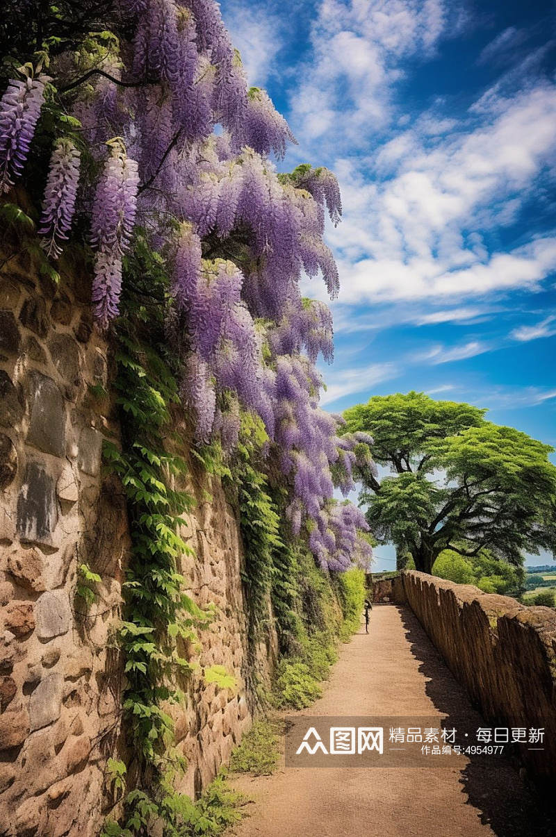 AI数字艺术紫藤树花园花丛公园摄影图片素材