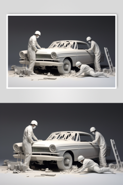 AI数字艺术工人维修汽车模型