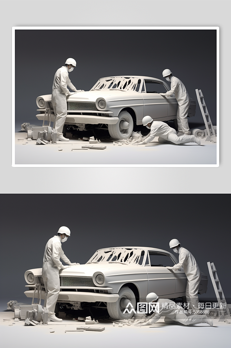 AI数字艺术工人维修汽车模型素材