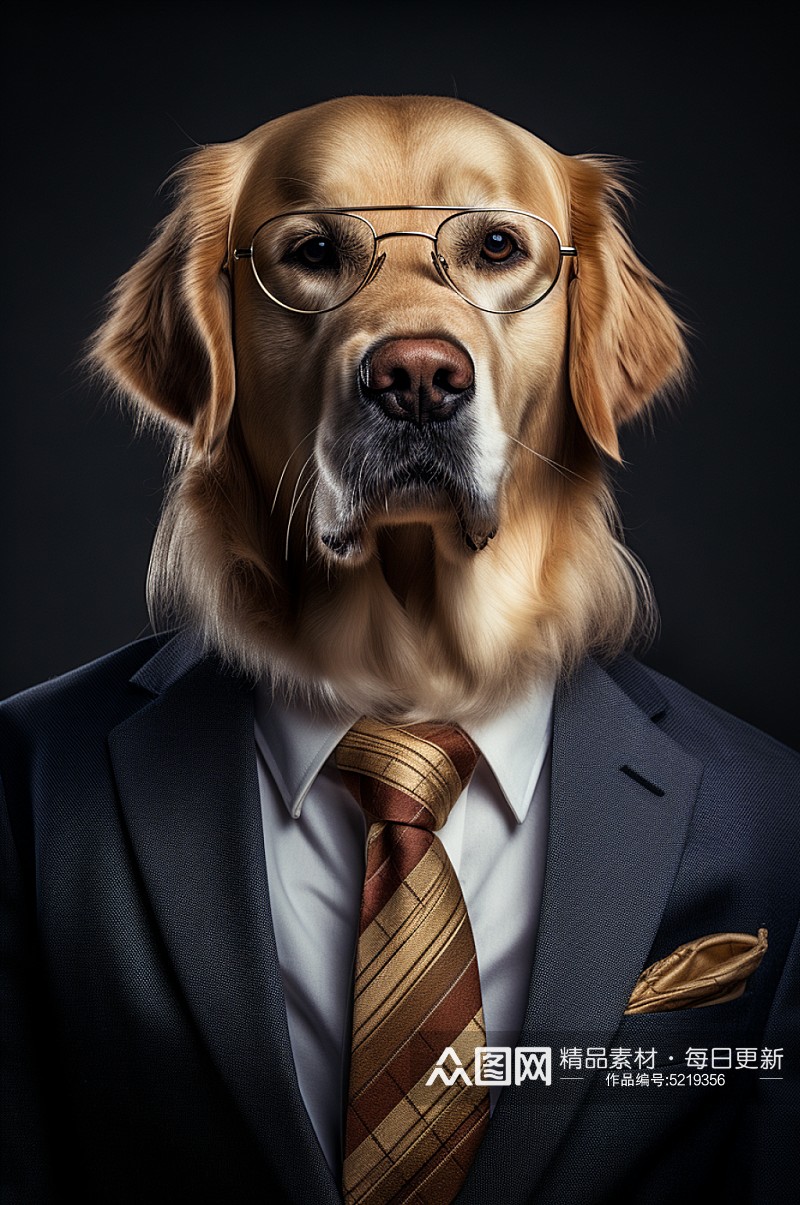 AI数字艺术狗狗西装企业形象摄影图素材