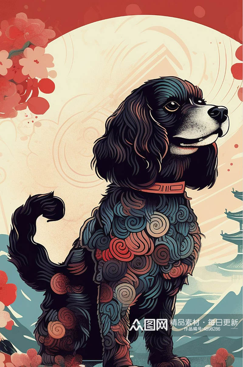 AI数字艺术精美花纹狗年动物纹样插画素材