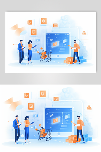 AI数字艺术双十一扁平化购物促销插画