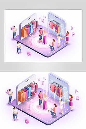 AI数字艺术双十一扁平化购物促销插画