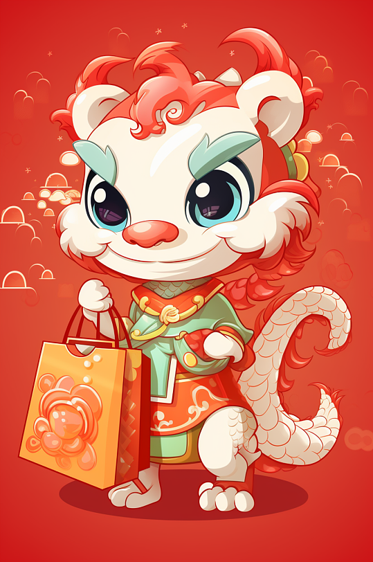 AI數(shù)字藝術(shù)創(chuàng)意龍年購(gòu)物龍?jiān)夭瀹?huà)