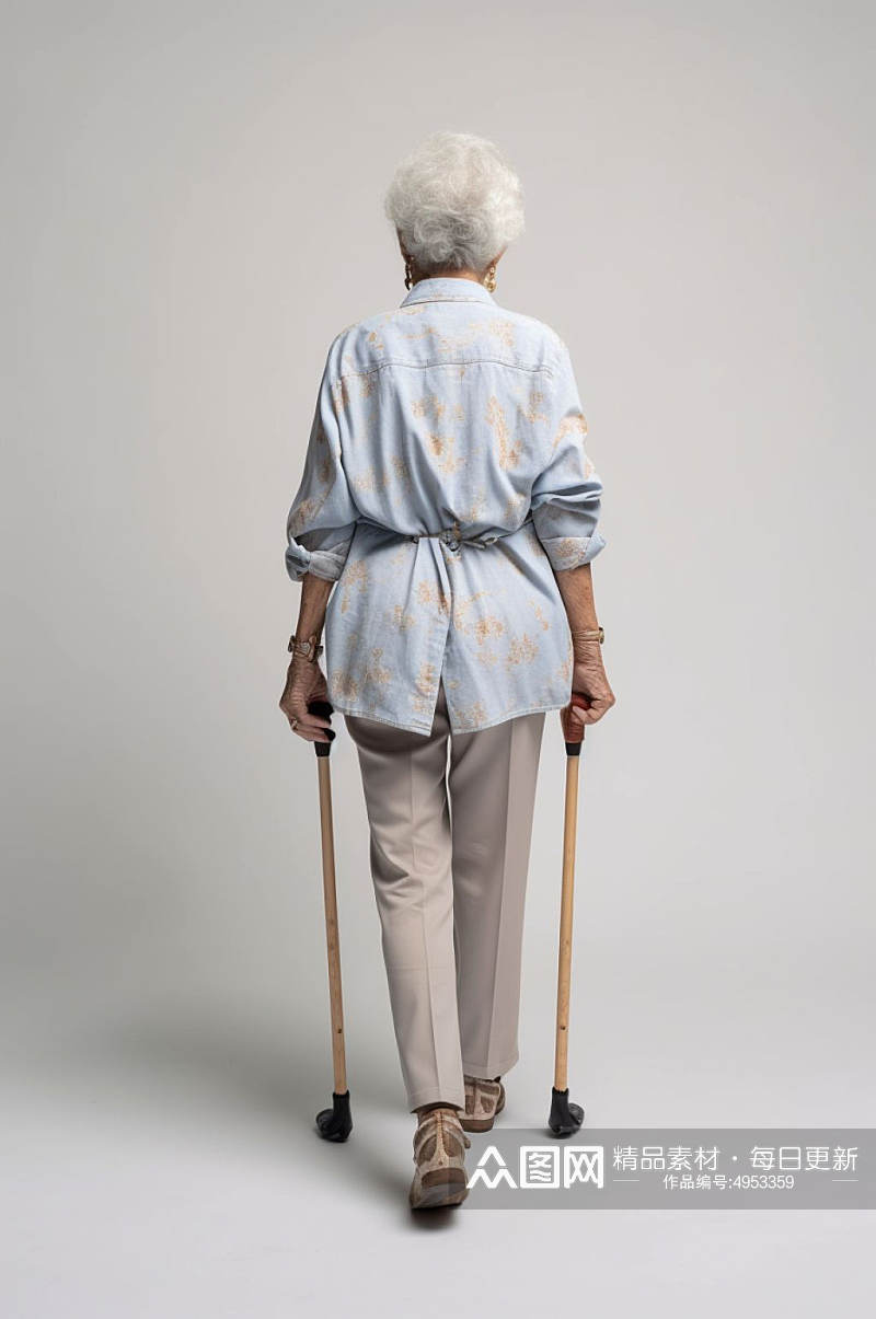 AI数字艺术老奶奶撑拐杖医疗仪器摄影图片素材