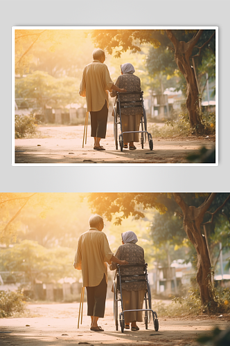 AI数字艺术老人残疾人撑拐杖医疗仪器摄影图片